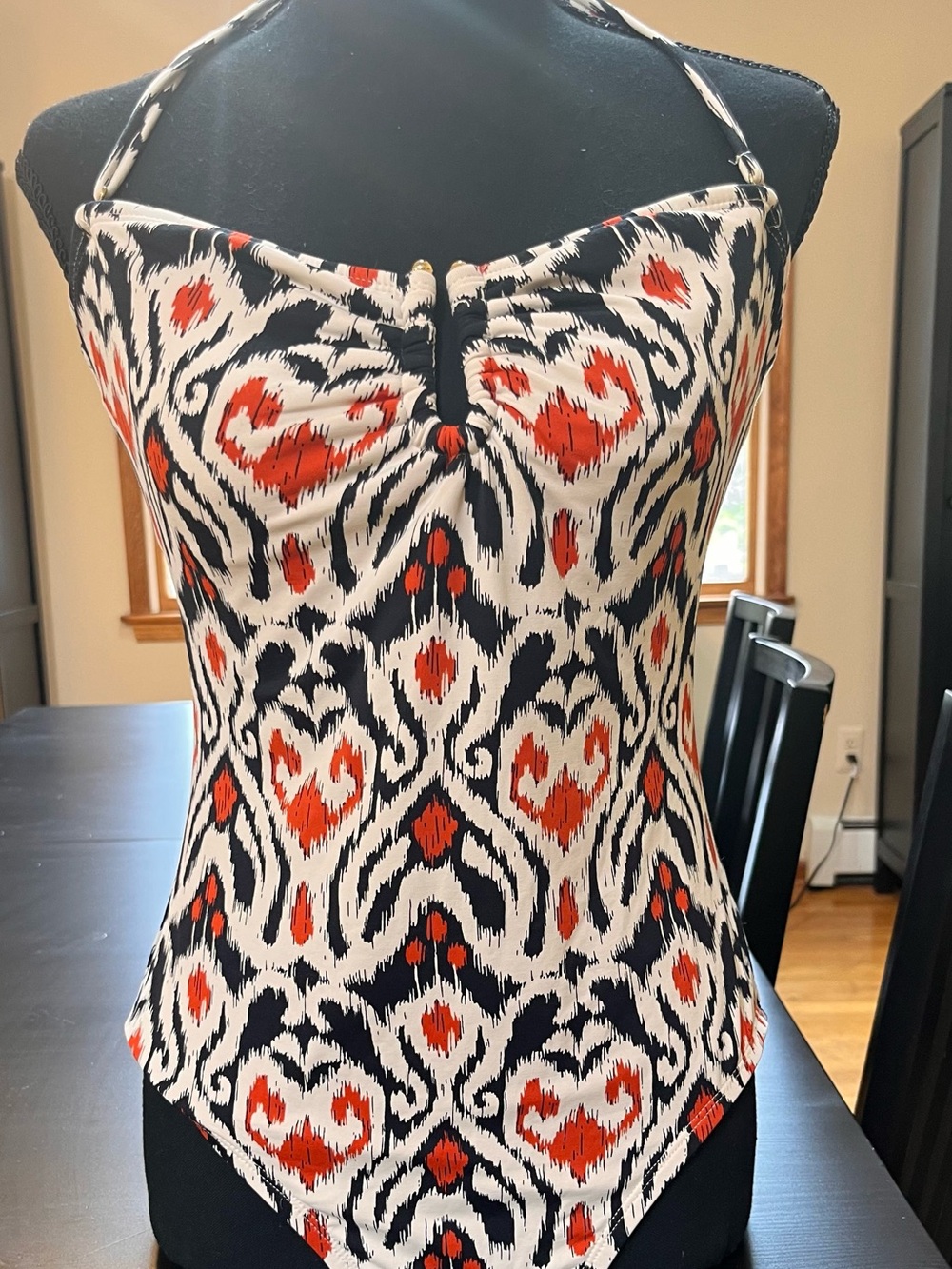 Anne Cole Black White and Orange Ikat One-Piece Swimsuit